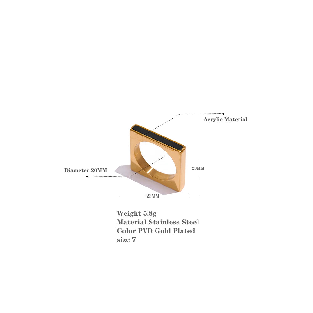 Yhpup Minimalist Geometric Square Stainless Steel Ring Acrylic Fashion Simple Temperament Occident Ring for Women Jewelry