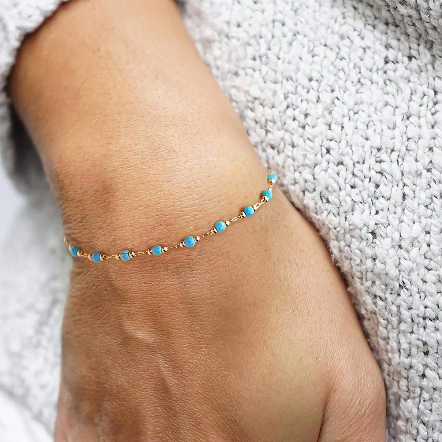 Youthway Fashion Turquoise Stainless Steel 18K Gold Pvd Plated Adjustable Bracelet Waterproof Jewelry Women Gift