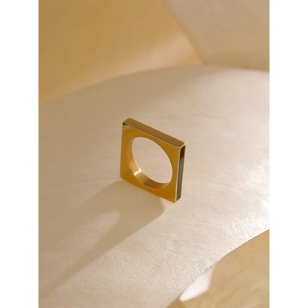 Yhpup Minimalist Geometric Square Stainless Steel Ring Acrylic Fashion Simple Temperament Occident Ring for Women Jewelry
