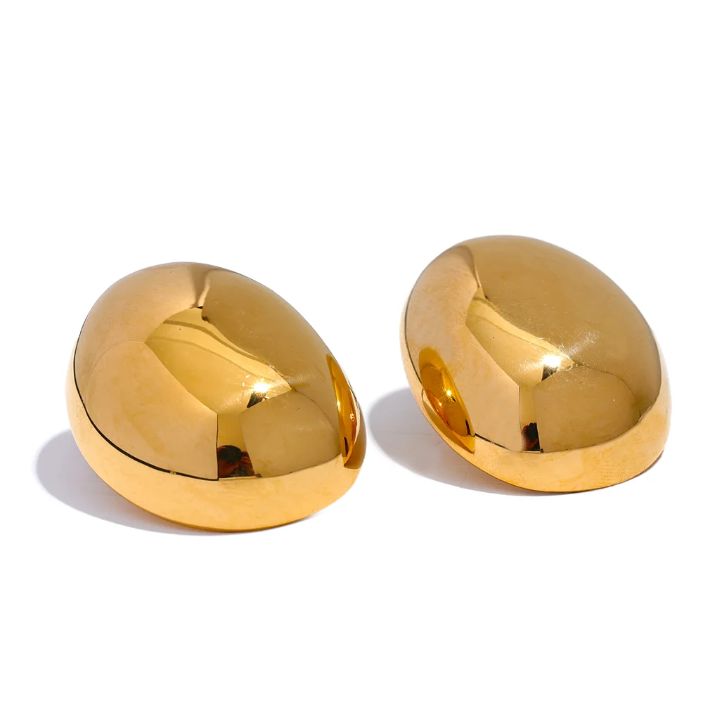 Yhpup Irregular Round Smooth Stainless Steel Metal Trendy Stud Earrings Rust Proof Texture Simple Statement Daily Jewelry Office