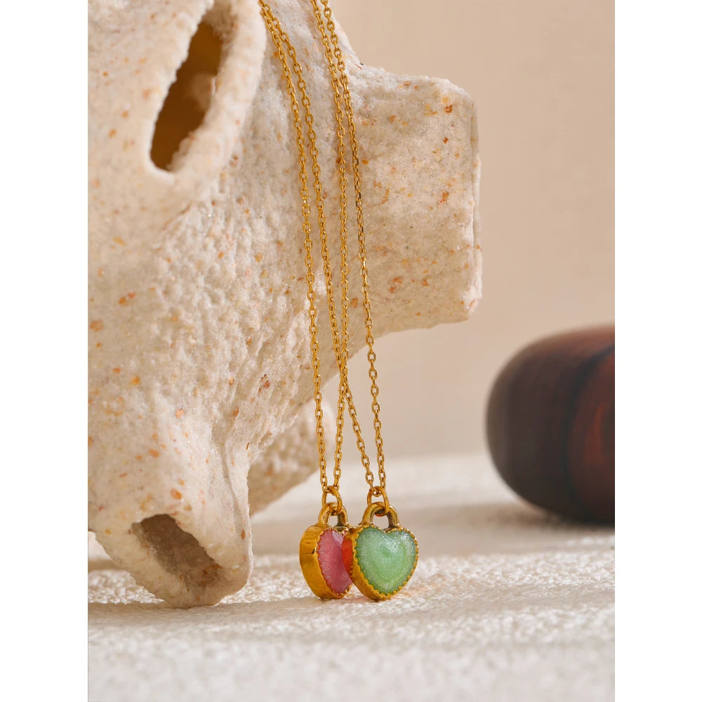 Yhpup Waterproof Fashion Colorful Double-Sided Enamel Heart Love Sweet Y2K Candy Pendant Necklace Women Stainless Steel Jewelry