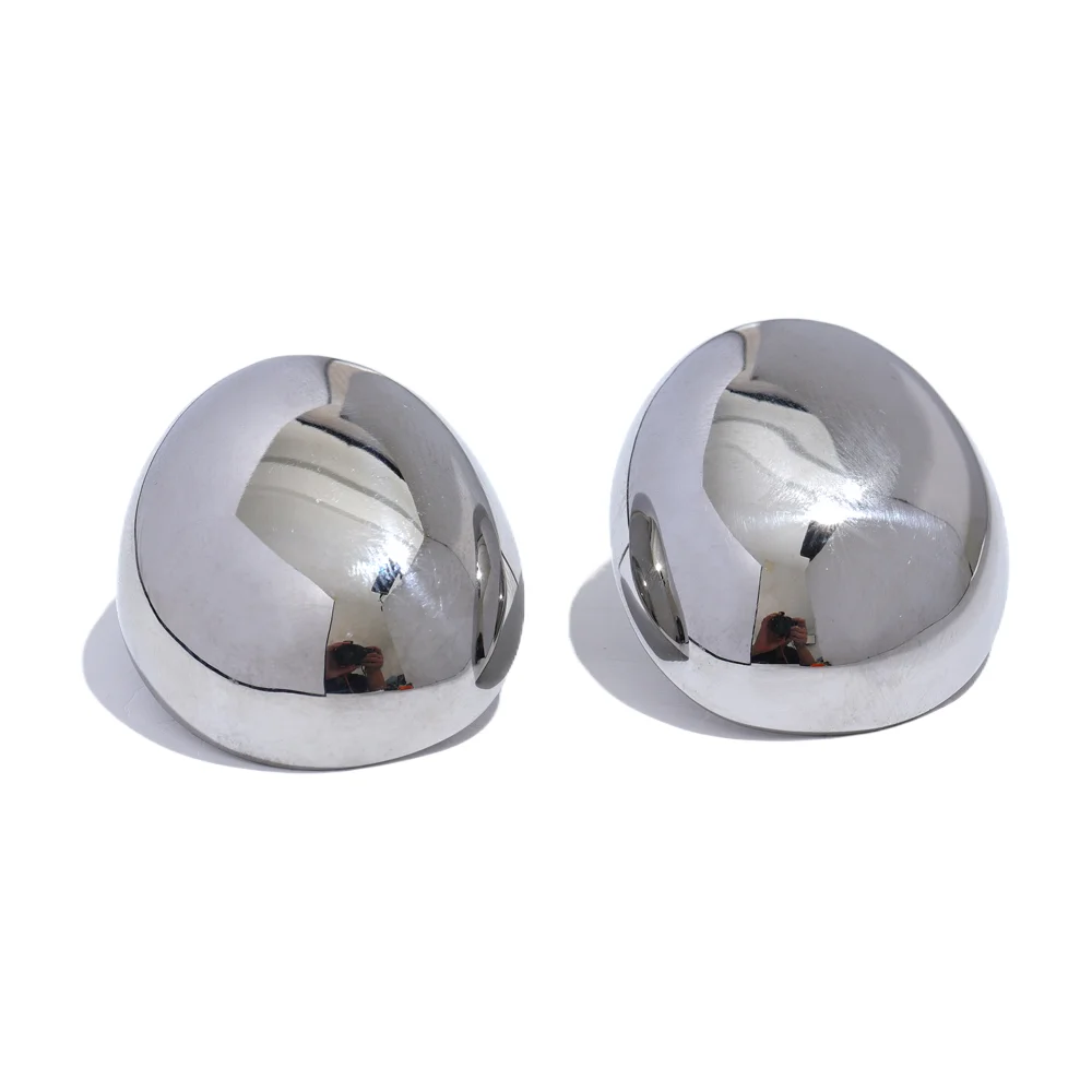 Yhpup Irregular Round Smooth Stainless Steel Metal Trendy Stud Earrings Rust Proof Texture Simple Statement Daily Jewelry Office