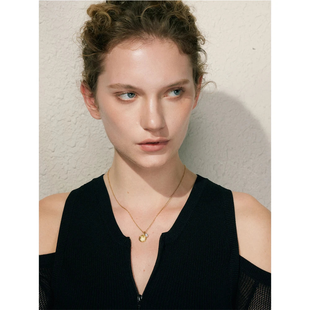 Yhpup Ocean Style Stainless Steel Metal Shell Collar Necklace 18K Gold Color Plated Pendant Stylish Jewelry Trendy