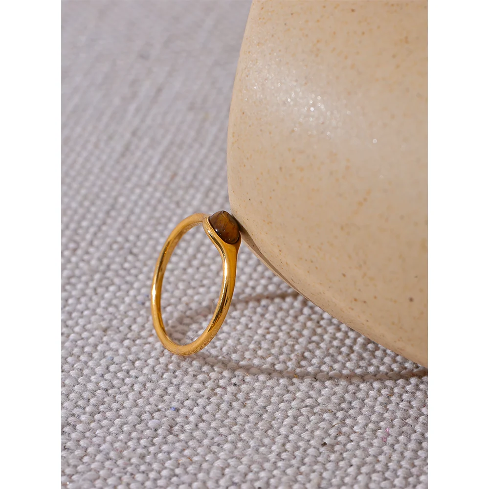 Yhpup Chic Natural Stone Stainless Steel Fashion Ring Minimalist Gold Color Waterproof France Jewelry Women Accessories Gift