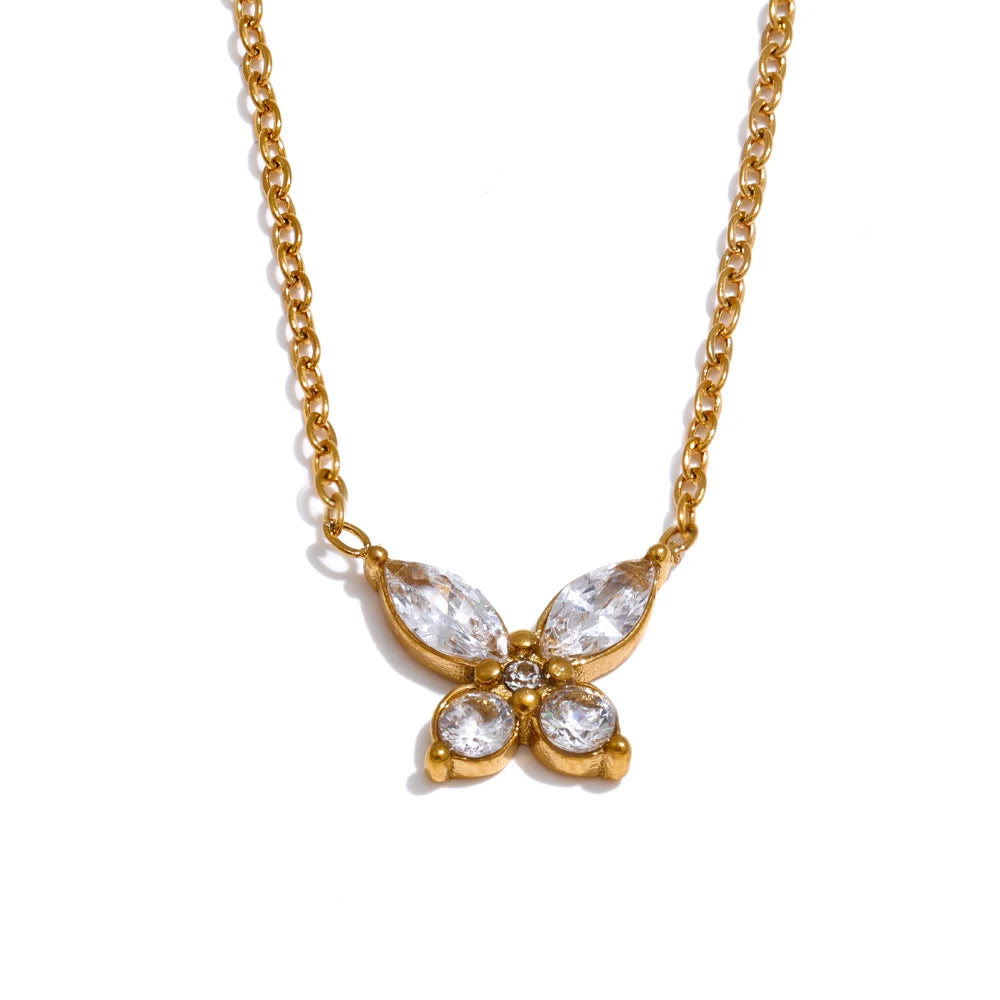 Yhpup Delicate Bling Cubic Zirconia Butterfly Pendant Necklace Gold Silver Color High Quality Fashion Collar Jewelry Waterproof