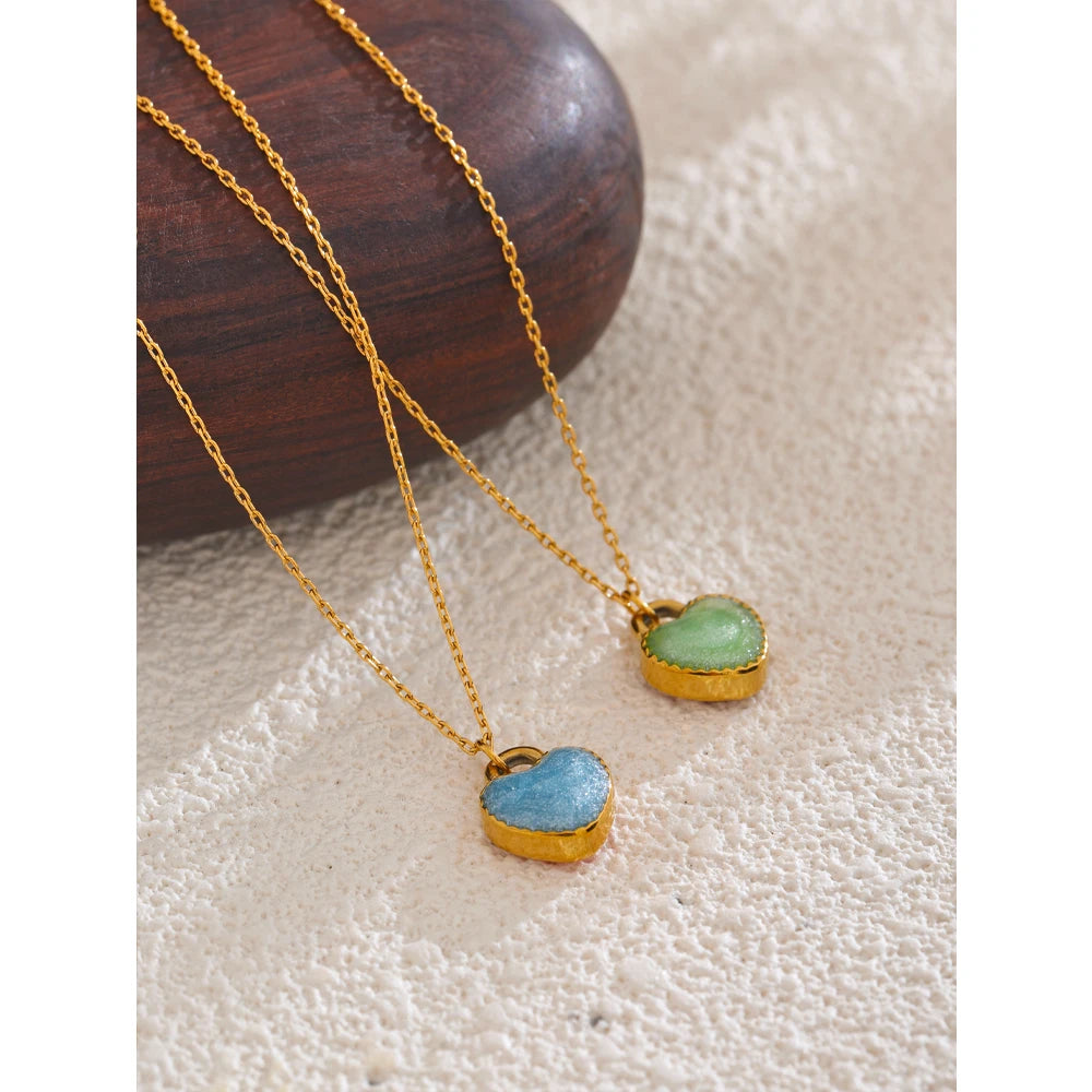 Yhpup Waterproof Fashion Colorful Double-Sided Enamel Heart Love Sweet Y2K Candy Pendant Necklace Women Stainless Steel Jewelry