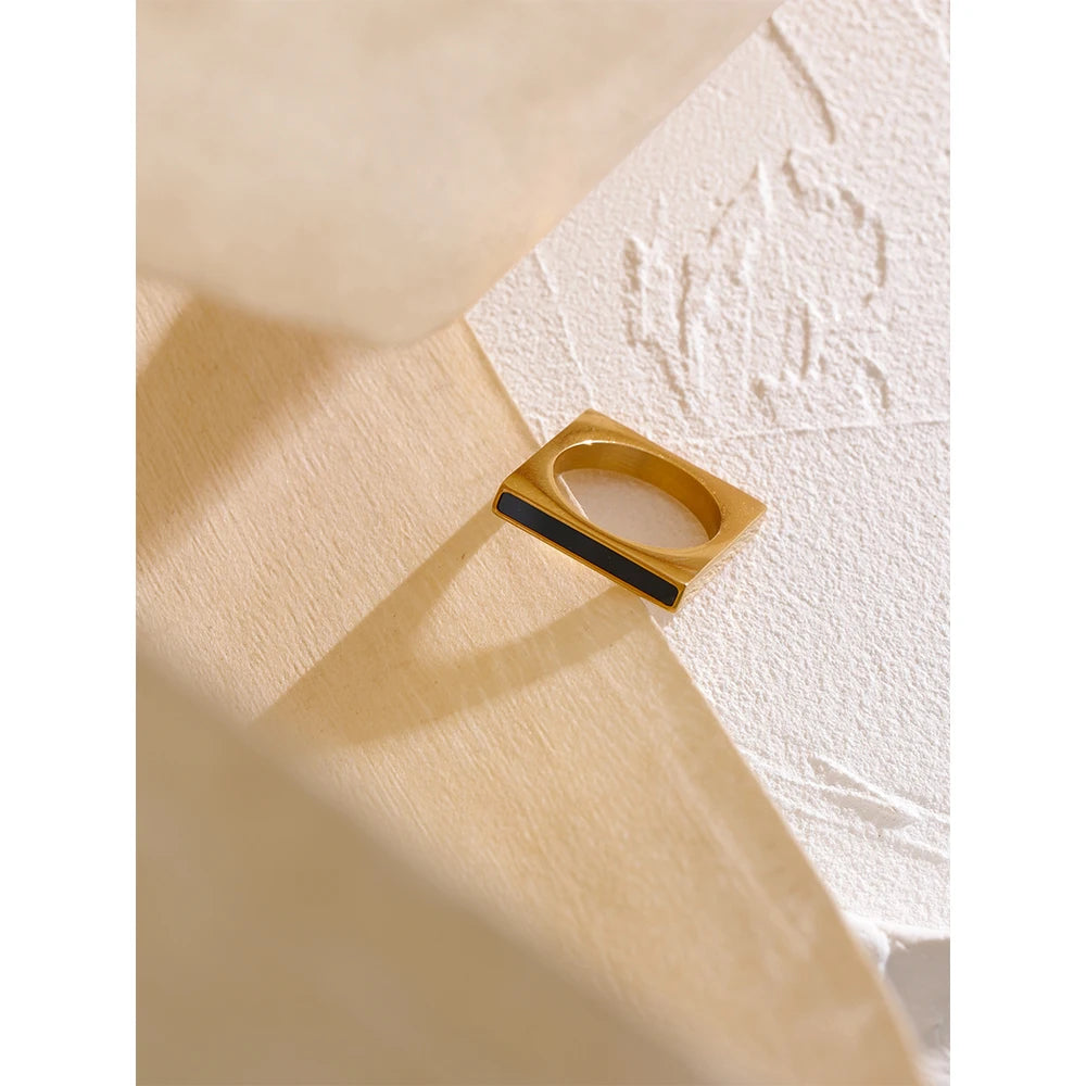Yhpup Minimalist Geometric Square Stainless Steel Ring Acrylic Fashion Simple Temperament Occident Ring for Women Jewelry