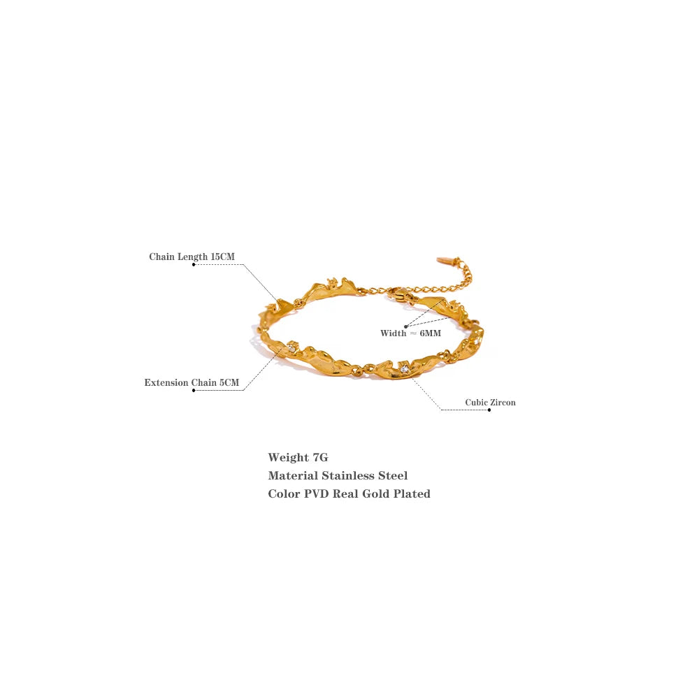Yhpup New Design Metal Rock Texture Stainless Steel Gold Color Plated Statement Chain Bangle Bracelet Vintage Fashion Jewelry