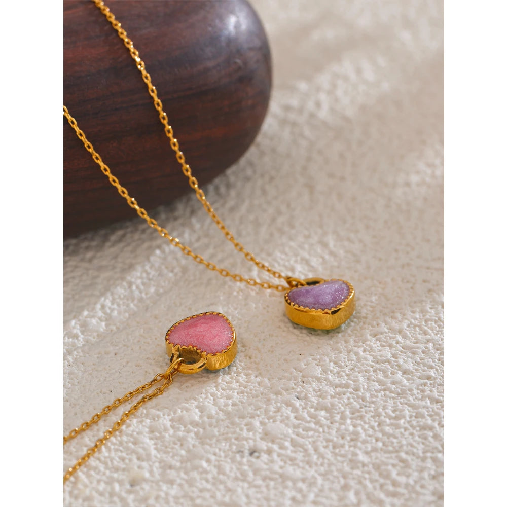 Yhpup Waterproof Fashion Colorful Double-Sided Enamel Heart Love Sweet Y2K Candy Pendant Necklace Women Stainless Steel Jewelry