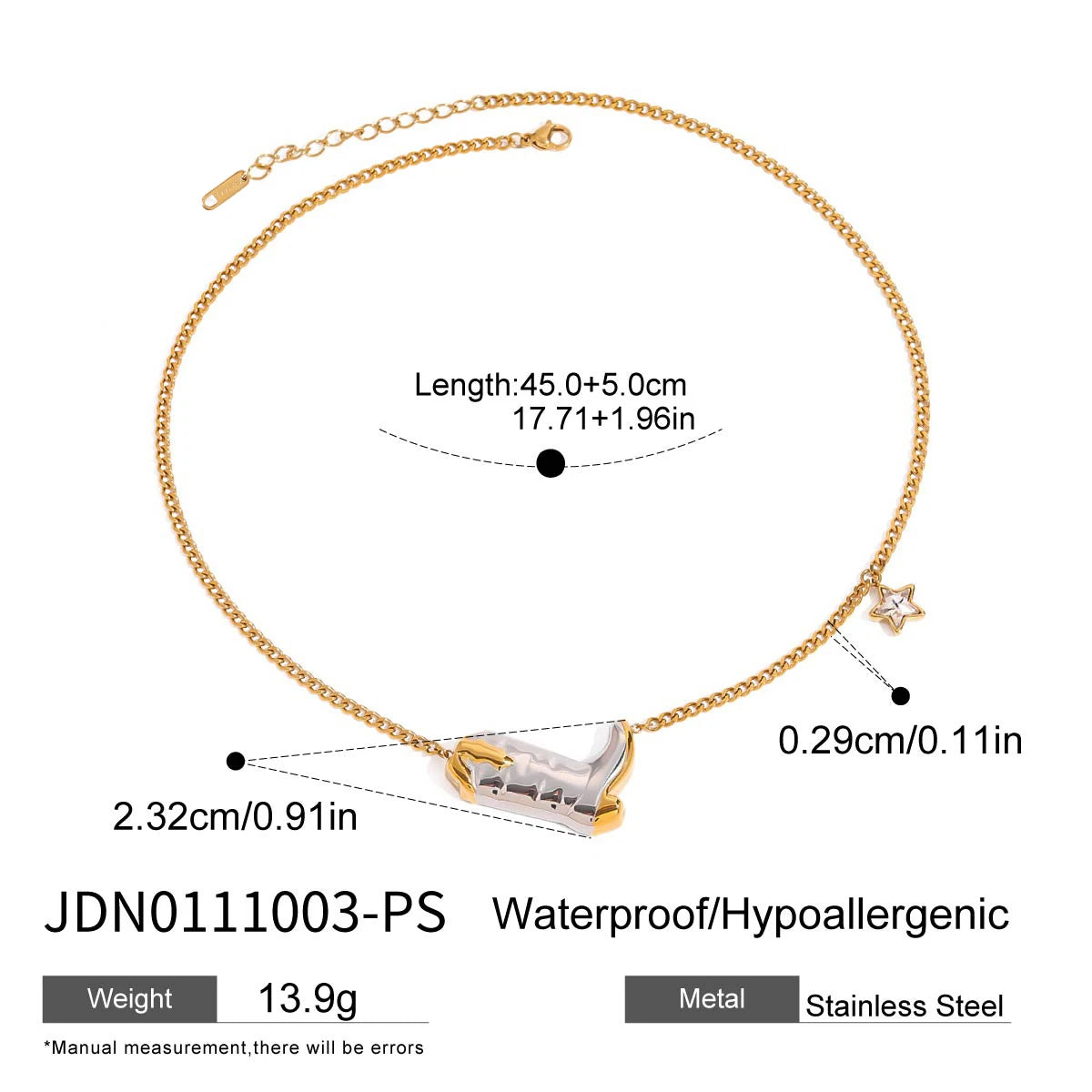 Youthway Exquisite Statement Stainless Steel Gold&Silver White Zircon Star Boots Pendant Necklace Earrings Trendy Lady Jewelry