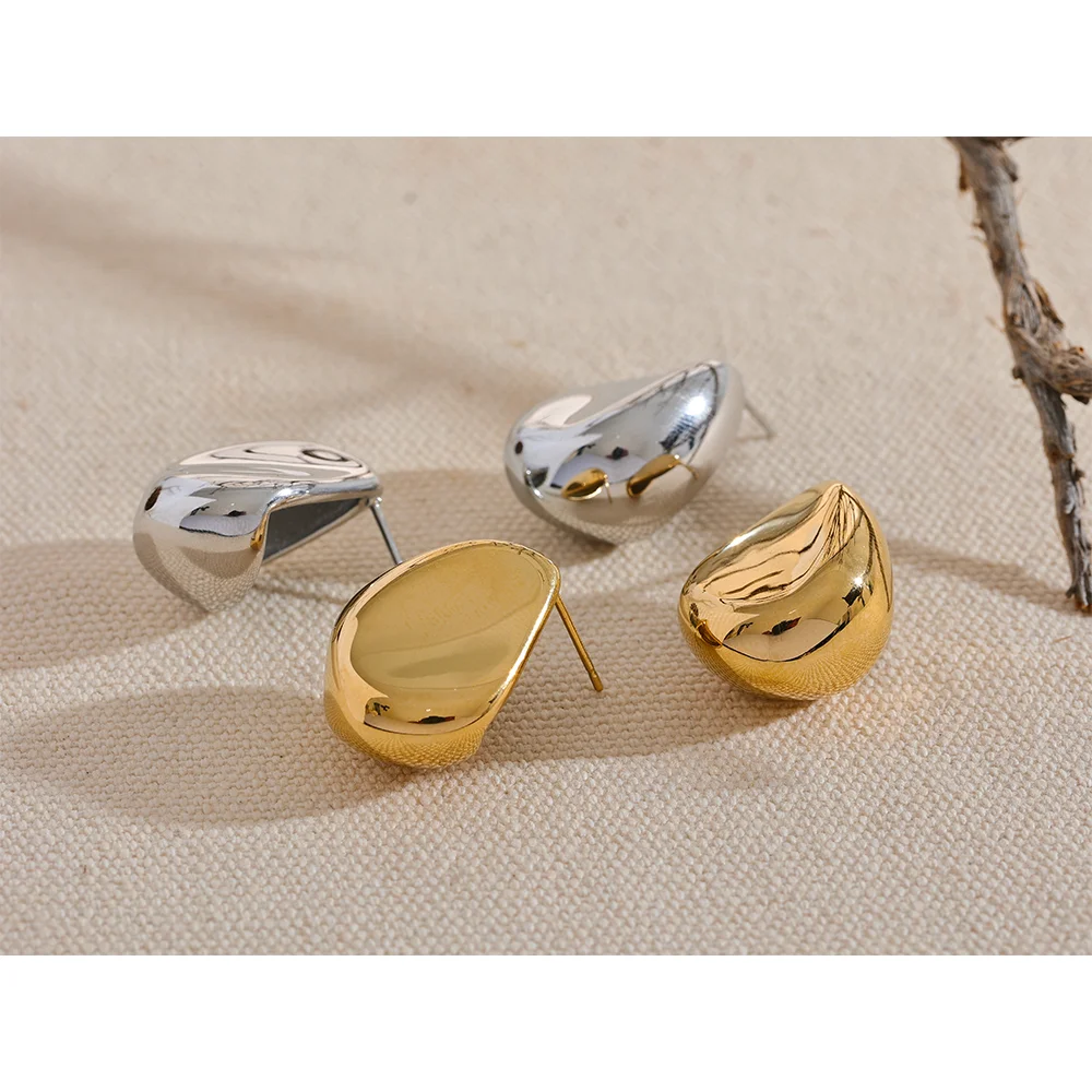 Yhpup New Smooth 316l Stainless Steel Creative Geometric Hollow Stud Earrings Women 18K Gold Plated Metal Waterproof Jewelry