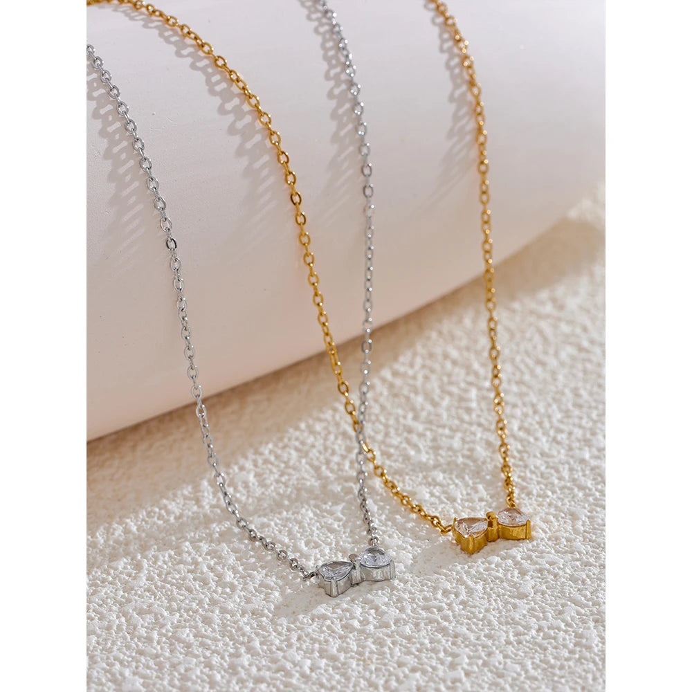Yhpup Delicate Shiny Cubic Zirconia Bowknot Bow Trendy Necklace 2024 Chic Bling Pendant for Women Premium Waterproof Jewelry