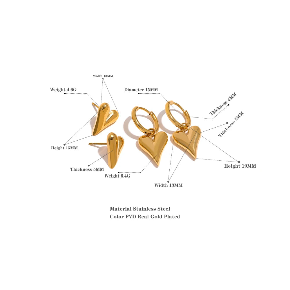 Yhpup Stainless Steel Chic Heart Huggie Hoop Earrings Charm Gold Color Tarnish Free Trendy Fashion Jewelry for Women Bijoux