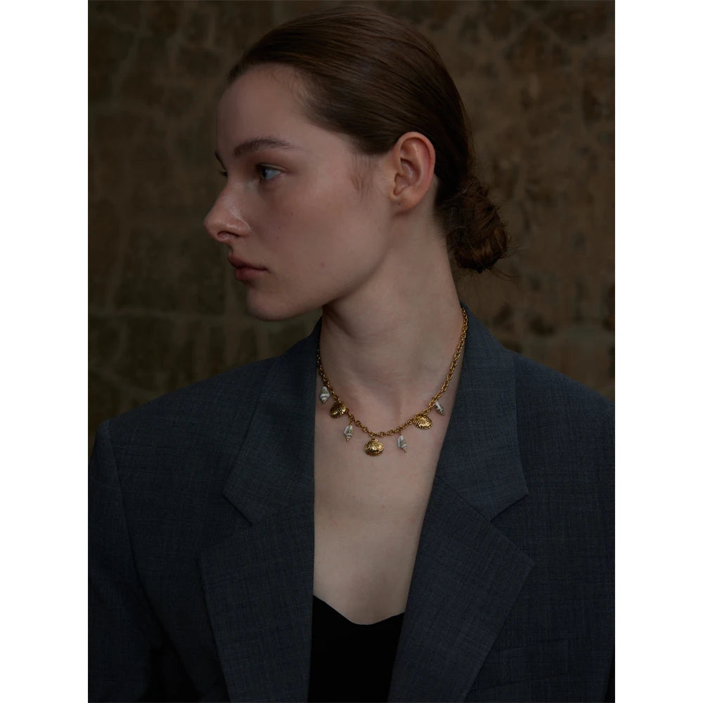 Yhpup Natural Shell 18k Gold Pvd Plated Charm Pendant Handmade Necklace for Women Holiday Fashion Accessories Jewelry Waterproof