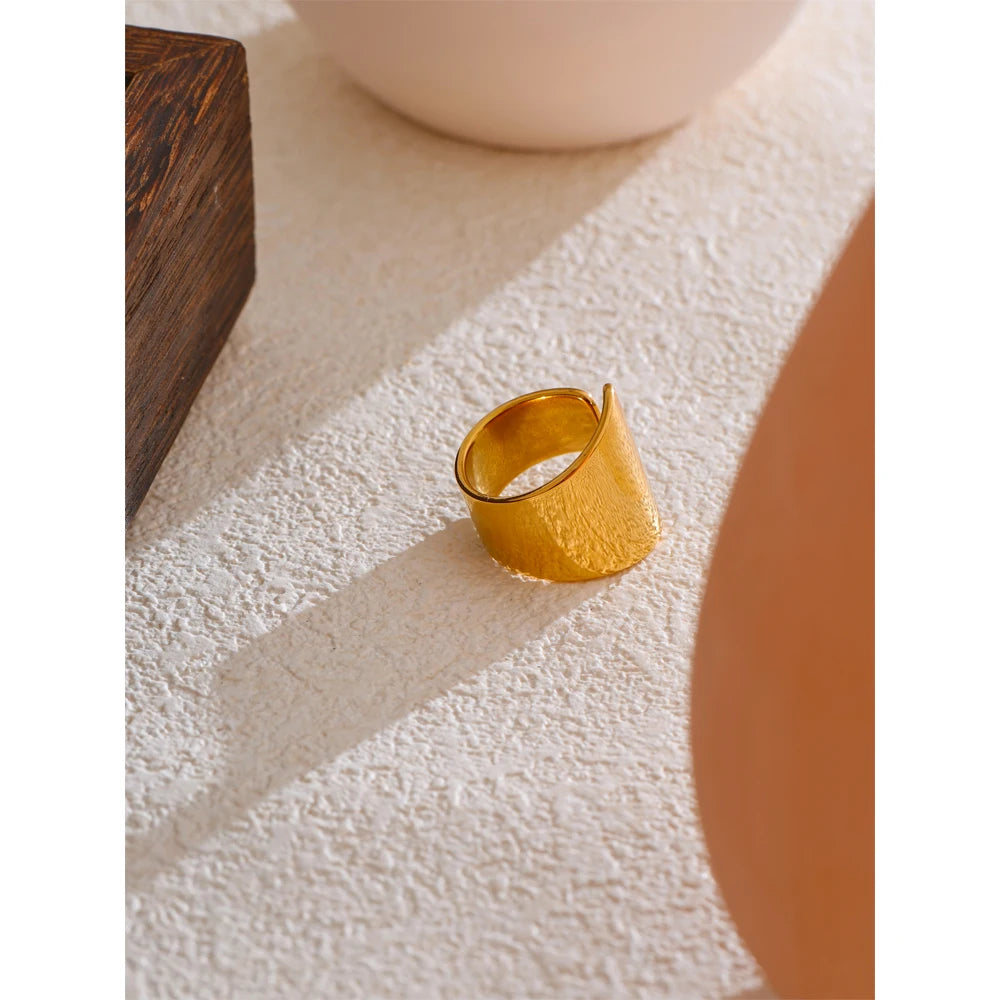 Yhpup Minimalist Smooth Metal Stainless Steel Geometric Open Wider Finger Ring 18K Gold Color Plated Simple Fashion Jewelry