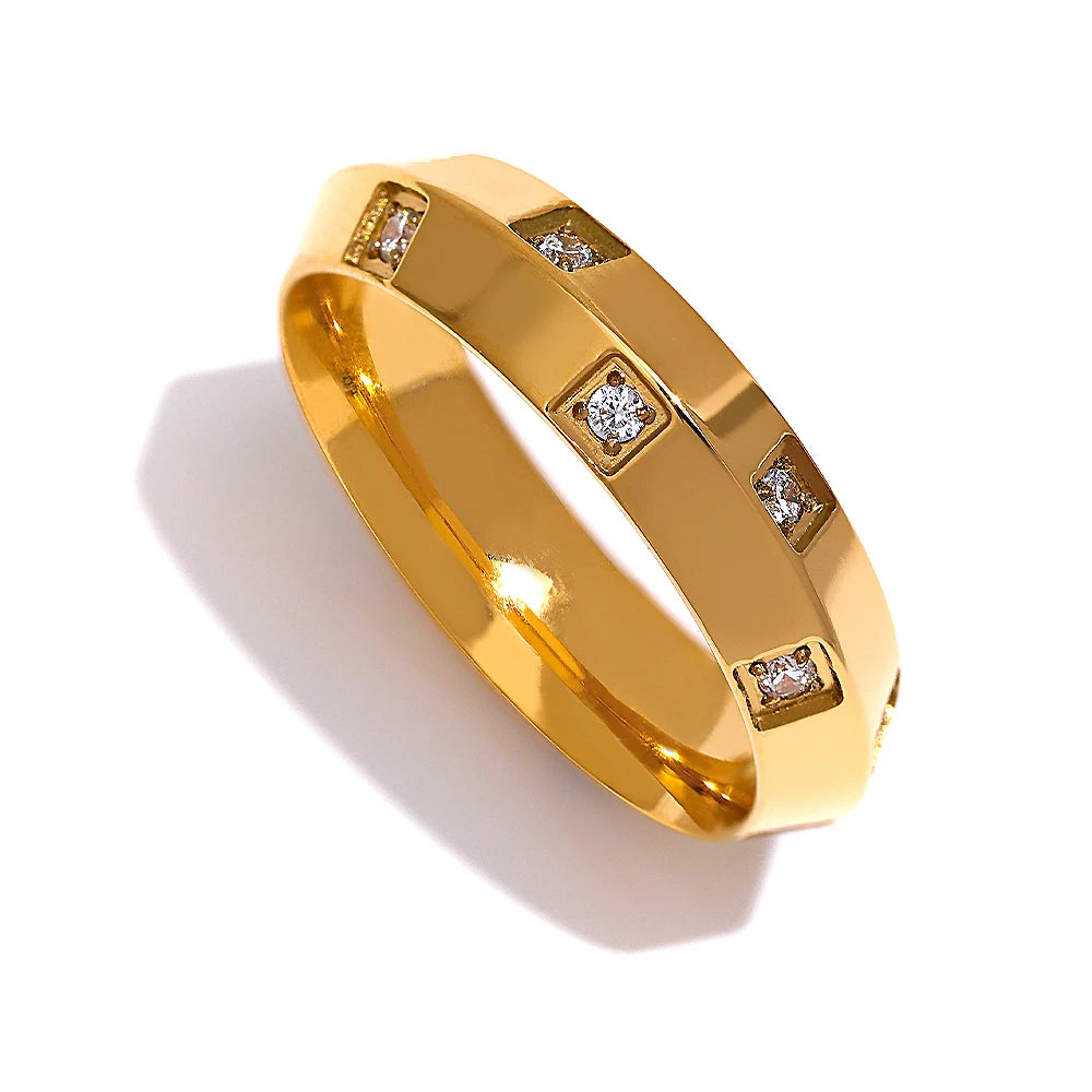 Yhpup Exquisite Zircon 316 Stainless Steel Geometric Metal Temperament Curved Ring Waterproof Jewelry Gift High Quality Anneau