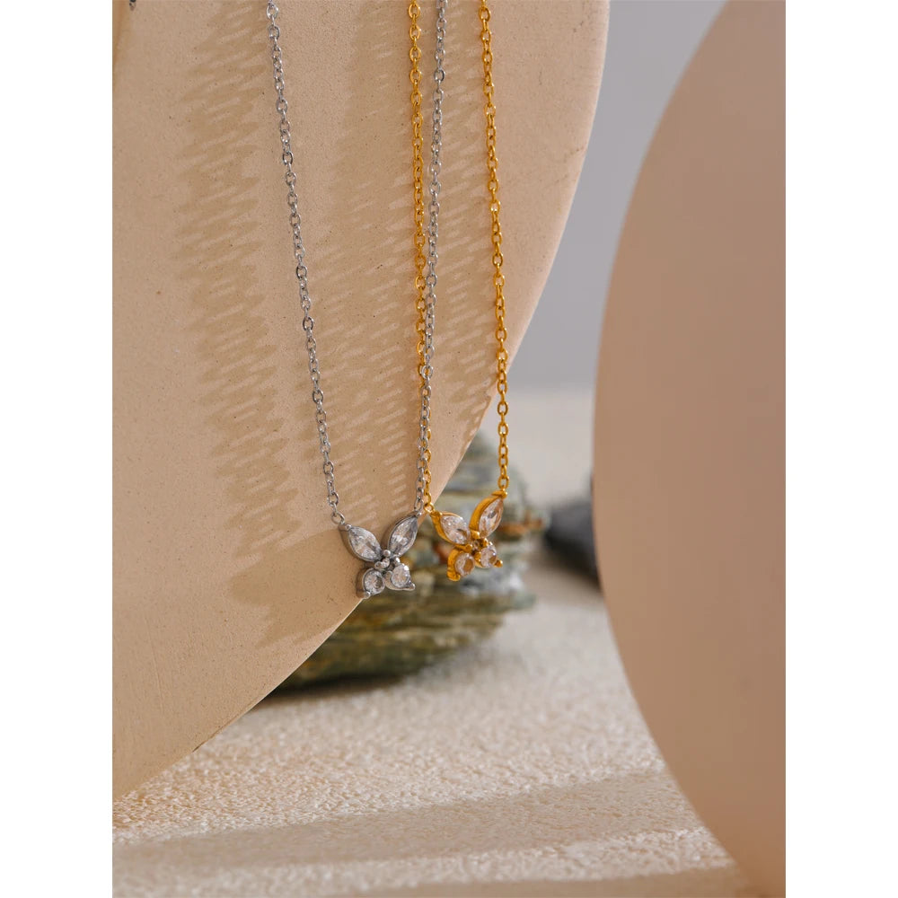 Yhpup Delicate Bling Cubic Zirconia Butterfly Pendant Necklace Gold Silver Color High Quality Fashion Collar Jewelry Waterproof