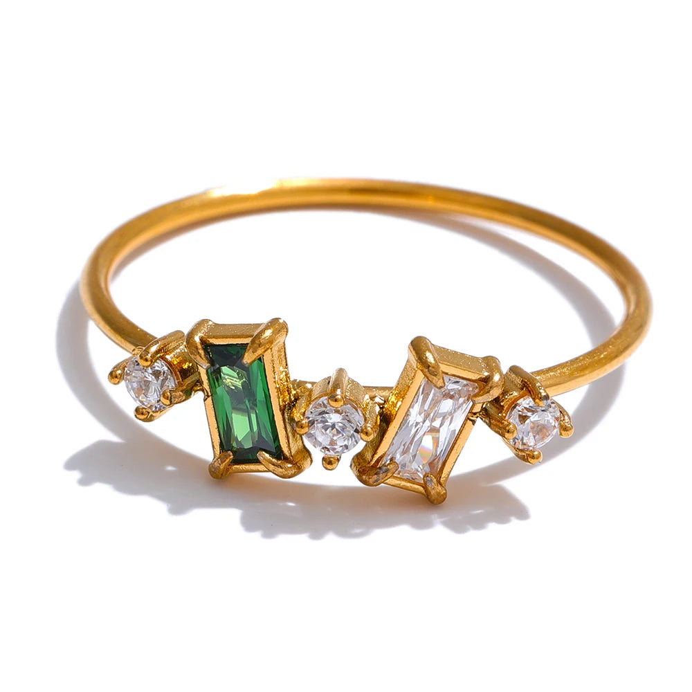 Yhpup Chic Bling Colorful Cubic Zirconia Thin Fashion Ring 2024 Waterproof Stainless Steel Trendy Exquisite Finger CZ Jewelry