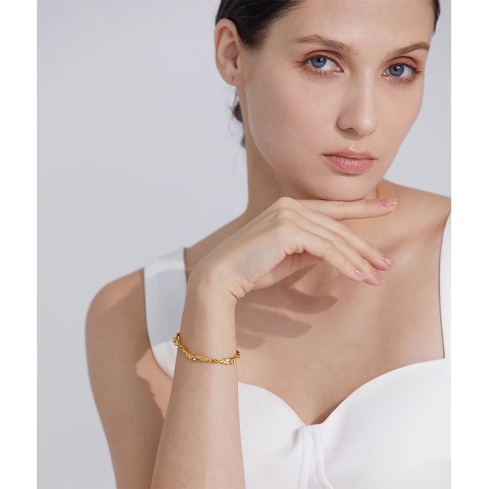 Yhpup New Design Metal Rock Texture Stainless Steel Gold Color Plated Statement Chain Bangle Bracelet Vintage Fashion Jewelry