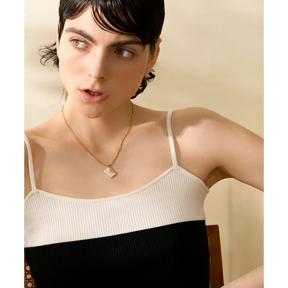 Yhpup Fashion Envelope Natural Shell Pendant Stainless Steel Chic Necklace for Women Stylish 18K PVD Plated Jewelry Bijoux