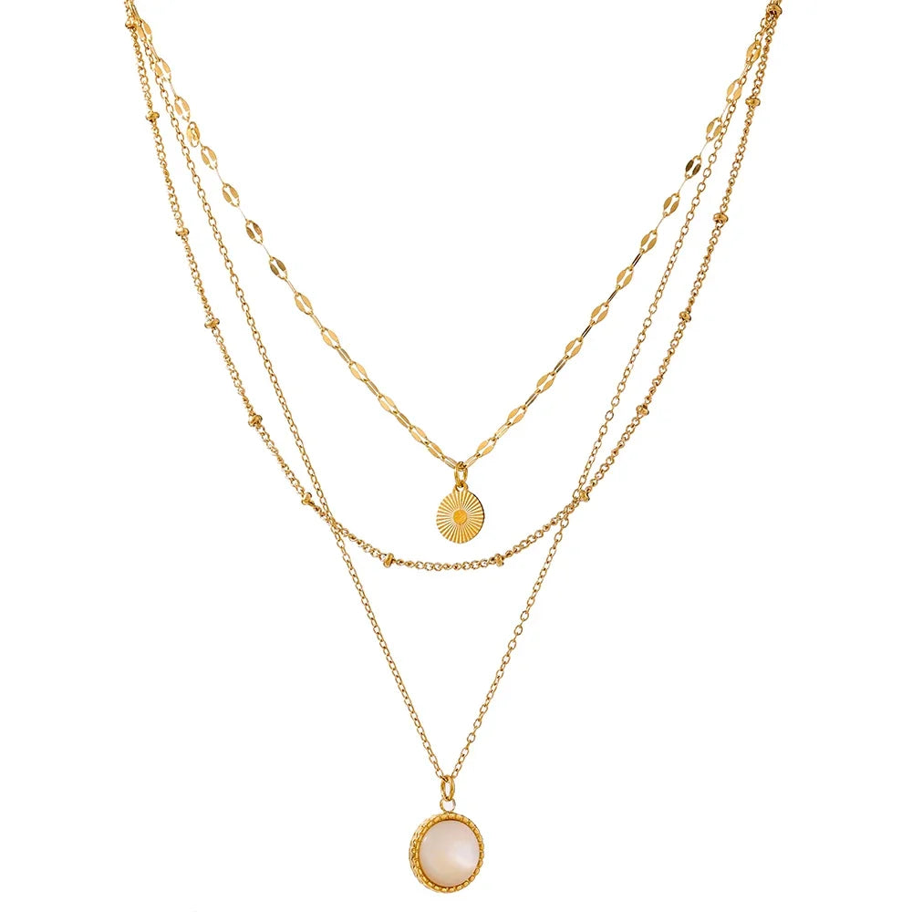 Yhpup Bohemian Round Pendant Stainless Steel Necklace Chain Exquisite Metal Texture Collar Women Necklace бижутерия Office Gift